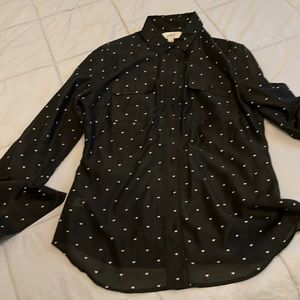 Womens heart printed blouse long sleeved,chest pockets